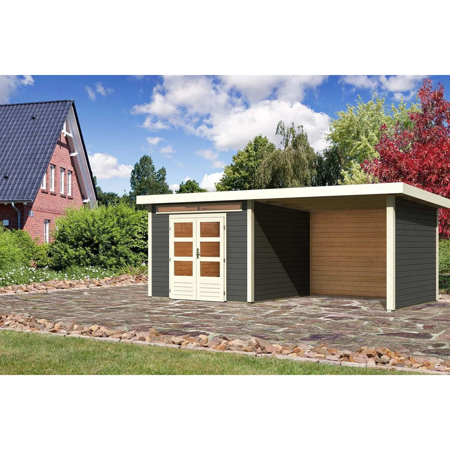Karibu Holz-Gartenhaus Kumla mit Pultdach in Terragrau, B/T: 270 x 270 cm - Bild 2