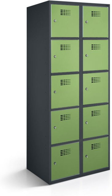 rotstahl Fächerschrank mit 10 Fächern in Anthrazitgrau und Hellgrün, B/T/H: 80 x 50 x 180 cm - Bild 1