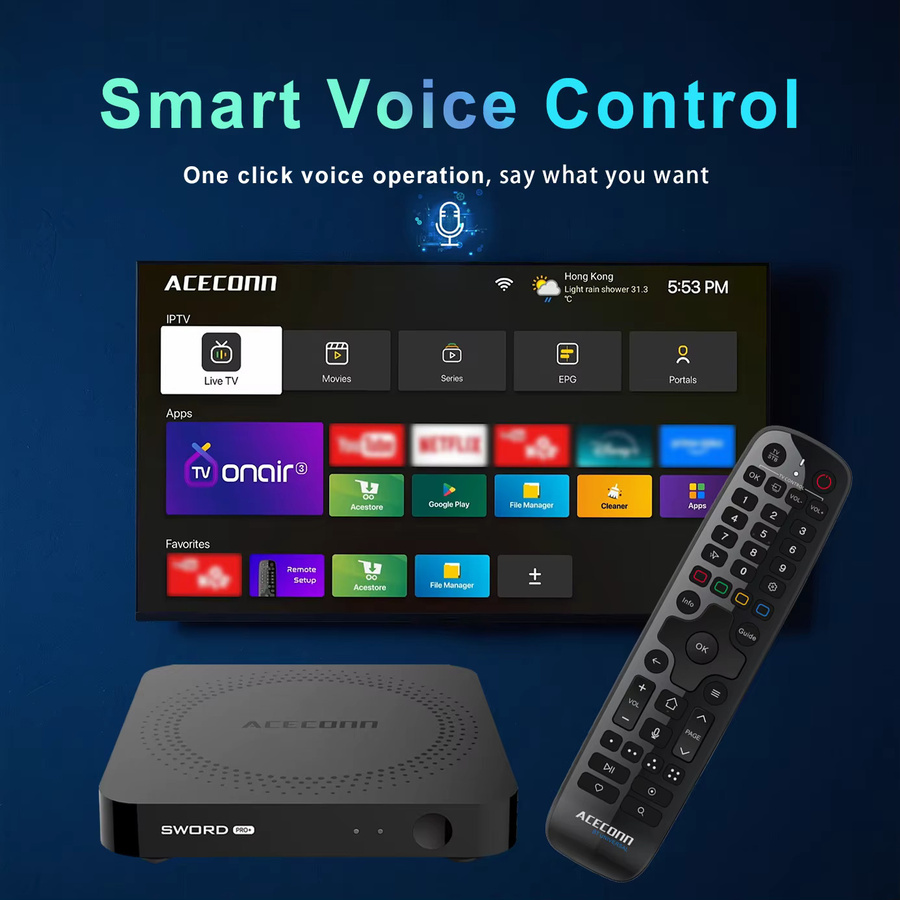 ACECONN Sword Pro+ Android IPTV TV Box in Schwarz mit 4K UHD, Dual WLAN, Bluetooth und Sprachfernbedienung - Bild 3