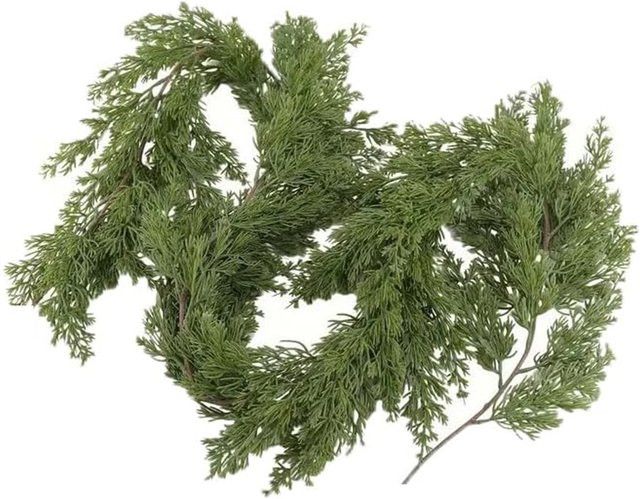 Künstliche Weihnachts-Girlande aus Zypresse, Kiefer und Rattan in Armeegrün als hängendes Dekor für Home und Outdoor - Bild 1