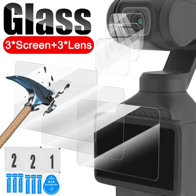 3er-Set gehärtete Glas Displayschutzfolien für DJI Osmo Pocket 3 Frontkamera und Objektiv in Transparent HD Klar - Bild 1