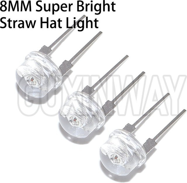 10er Set GUXINWAY LED Superhelle Strohhut Leuchtdioden Weiß, Durchmesser: 8 mm, 0,5W - Bild 1