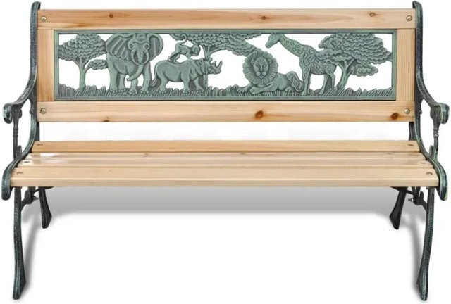 vidaXL Kinder-Gartenbank aus Holz und Eisen in Braun im Retro-Stil, Breite: 84 cm - Bild 1