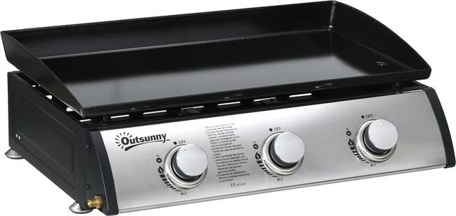 Outsunny Gasgrill Tischgrill mit 3 Brennern in Schwarz aus Edelstahl und Metall, B/T/H: 63 x 47 x 25 cm - Bild 1