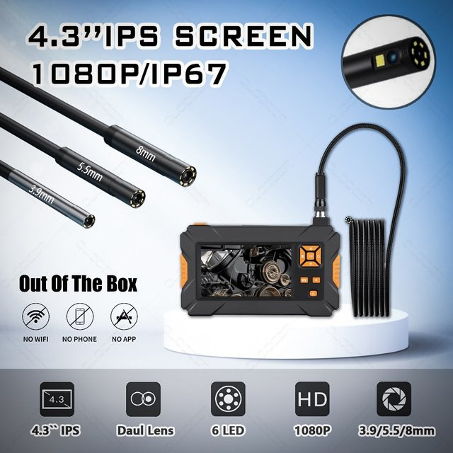 DUTRIEUX 4-in-1 Industrie-Endoskop mit 1080P Single Dual Objektiv und Rotary-Funktion für die Automobilinspektion in Schwarz - Bild 1