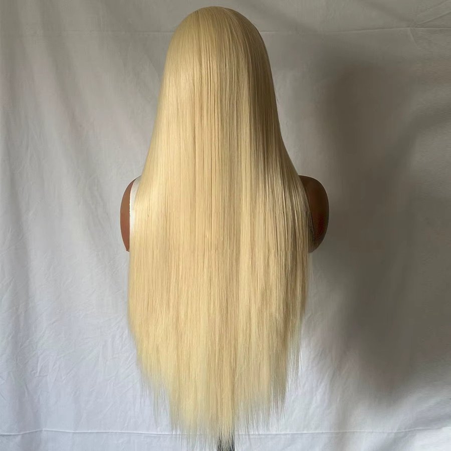 Hellblonde Perücke für Damen, 66 cm glattes Synthetikhaar, HD-Spitze-Frontal - Bild 3