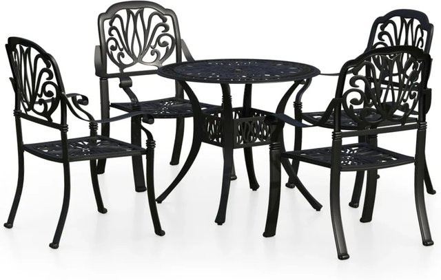 vidaXL 5-tlg Bistro-Set aus Aluminiumguss in Schwarz matt, Modell 2 - Bild 1
