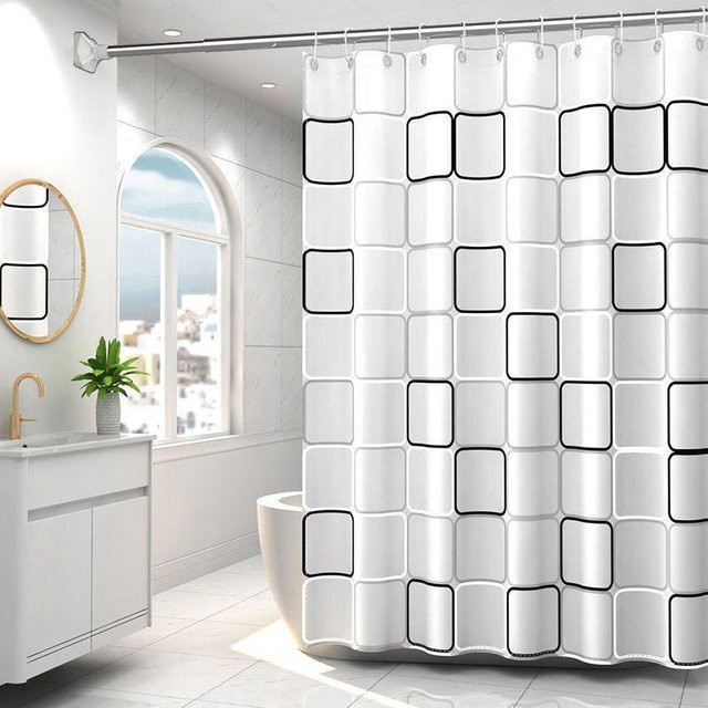 Eleganter 3D Duschvorhang aus PEVA in Schwarz-Weiß, wasserdicht und schimmelresistent, B/H: 180 x 200 cm - Bild 1