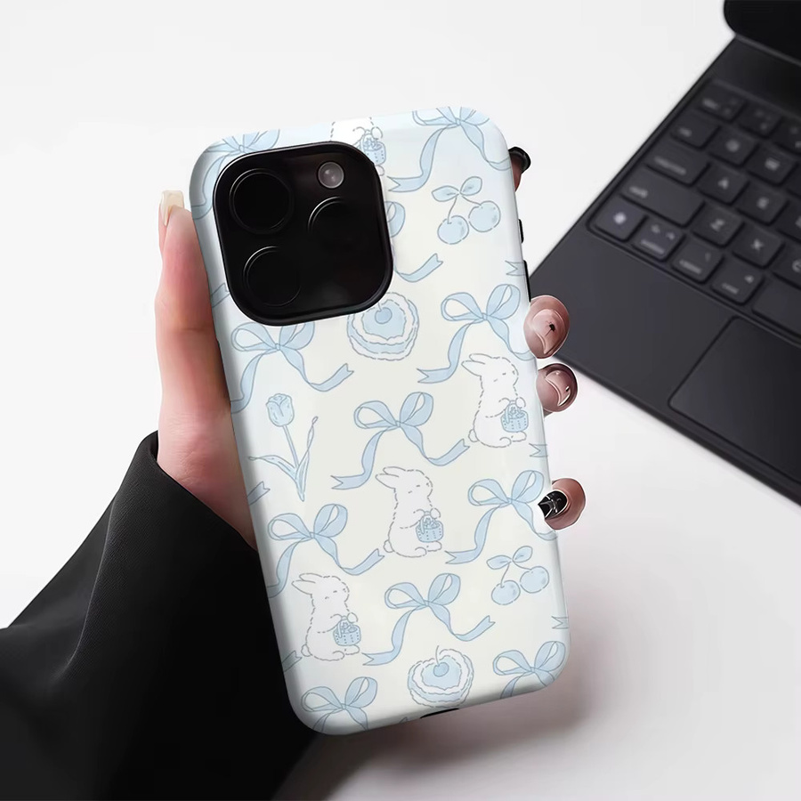 Blue Bunny Gifts Magnetische Handyhülle für iPhone 17 16 15 14 13 Pro Max Plus, Robuste Doppel-Schicht-Hülle, Blau - Bild 3