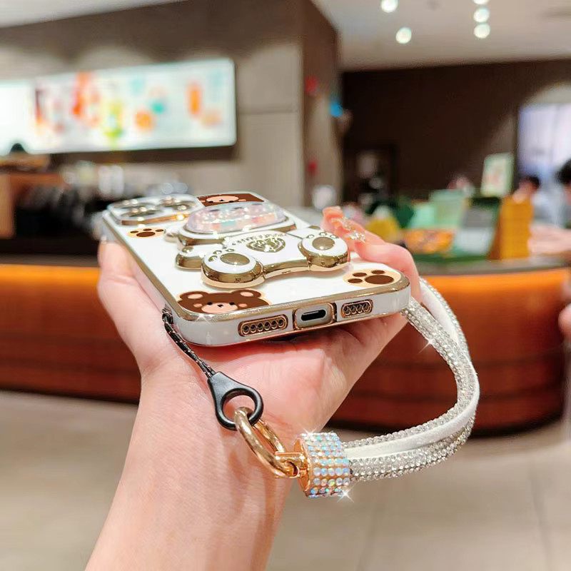 Handyhalterung mit Diamant-Handgelenkschlaufe und niedlichem Bär als Lanyard und Ständer für Samsung Galaxy Note 8, 9, 10, 20 Pro Ultra Lite in Grau - Bild 2