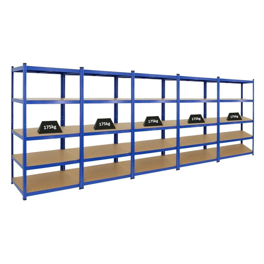 PROREGAL Taurus Schwerlastregal Set 5 Stück, Blau, H x B x T: 180 x 90 x 60 cm, Fachlast 175 kg, mit verstellbaren Regalböden aus MDF-Holzplatten und pulverbeschichtetem Metall - Bild 2