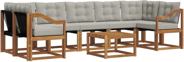 vidaXL Outdoor-Sofagarnitur 8-teilig aus Akazienholz mit Textilene und Kissen in Braun und Grau - Bild 1