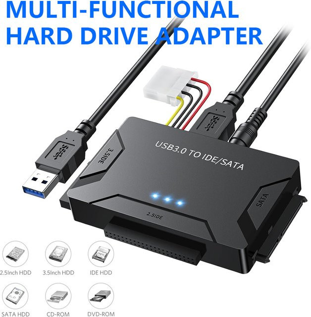 EOENKK USB 3.0 zu SATA IDE Festplattenadapter Konverter für 2,5 und 3,5 Zoll SATA und IDE HDD SSD bis 6TB in Schwarz - Bild 1