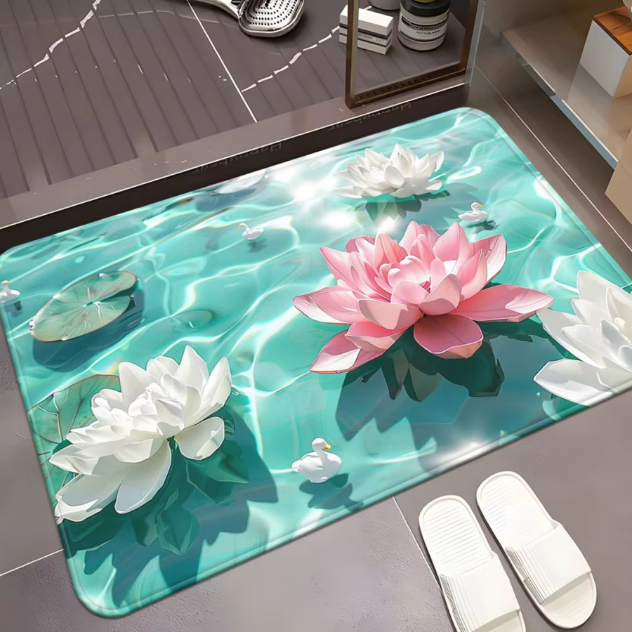 VIKAMA Druckteppich mit Lotusmuster als Fußmatte und Badematte für Badezimmer, Schlafzimmer oder Wohnzimmer - Bild 3