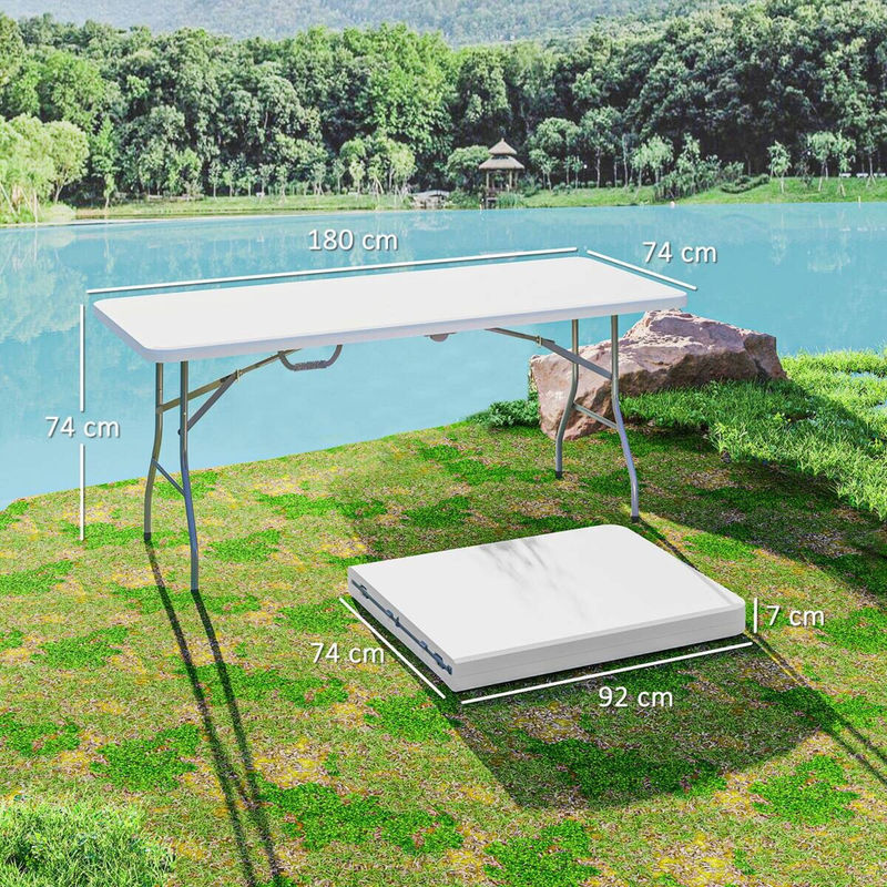 Outsunny Klappbarer Gartentisch Weiß, Wetterfester Buffettisch mit Tragegriff für Garten, Terrasse und Balkon, B/T: 180 x 74 cm - Bild 5