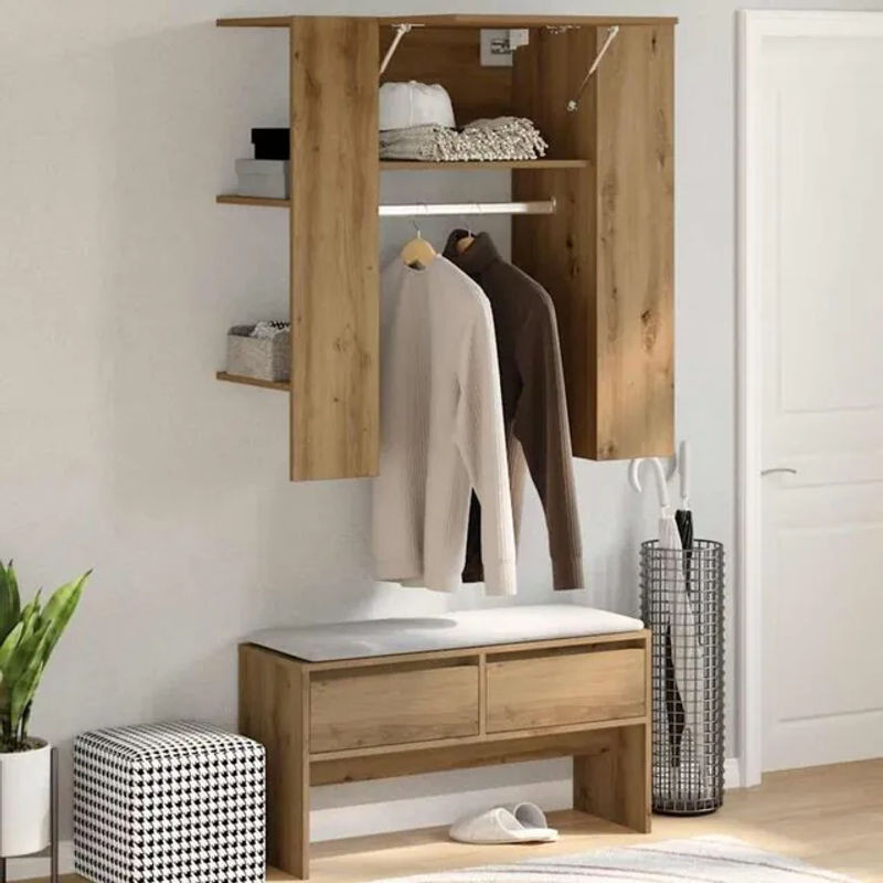 Vidaxl Garderobenschrank Artisan-Eiche in Eiche Natur und Beige aus Holzwerkstoff B/T/H: 97,5 x 37 x 99 cm - Bild 1