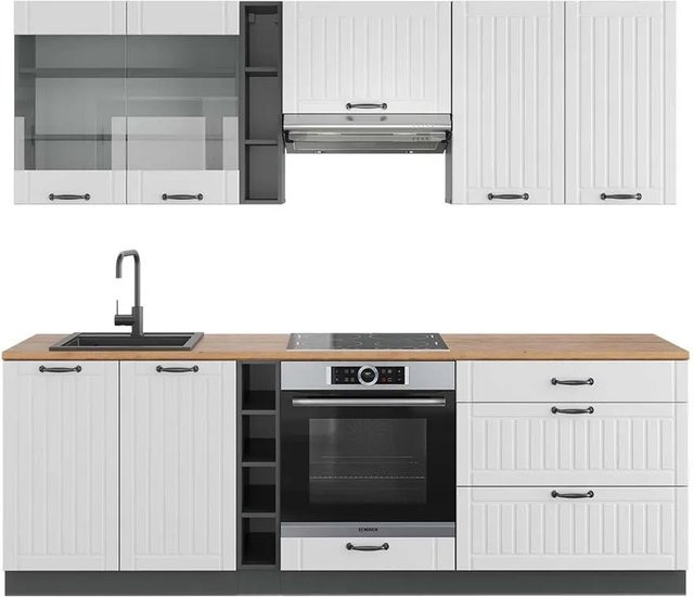 Vicco Fame-Line Küchenzeile Landhausstil in Weiß und Anthrazit mit Eiche-Optik, B/T/H: 235 x 60 x 82 cm - Bild 1