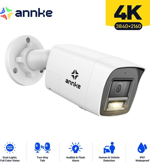 Annke 8MP 4K HD IP-Sicherheitskamera PoE Dual Light mit Audio, Bullet-Kamera zur Erkennung von Menschen und Fahrzeugen, Farbe: Weiß - Bild 1
