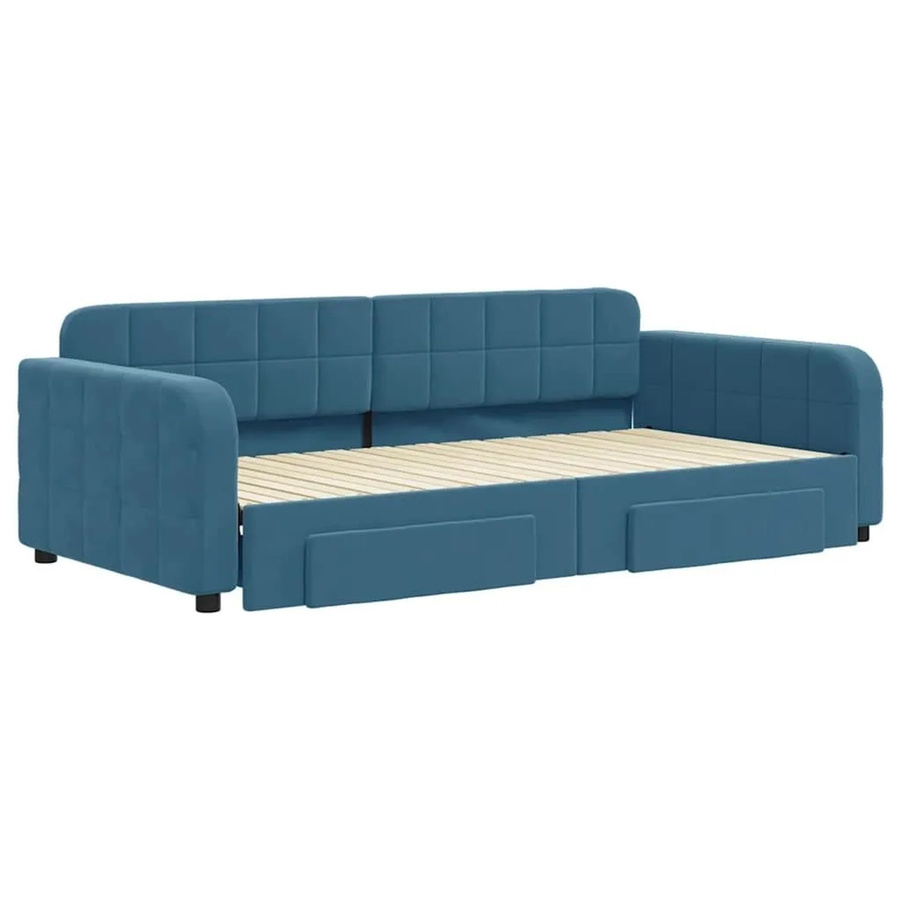 vidaXL Tagesbett ausziehbar mit Schubladen in Blau, Samt, B/T/H: 200 x 100–120 x 71 cm - Bild 2
