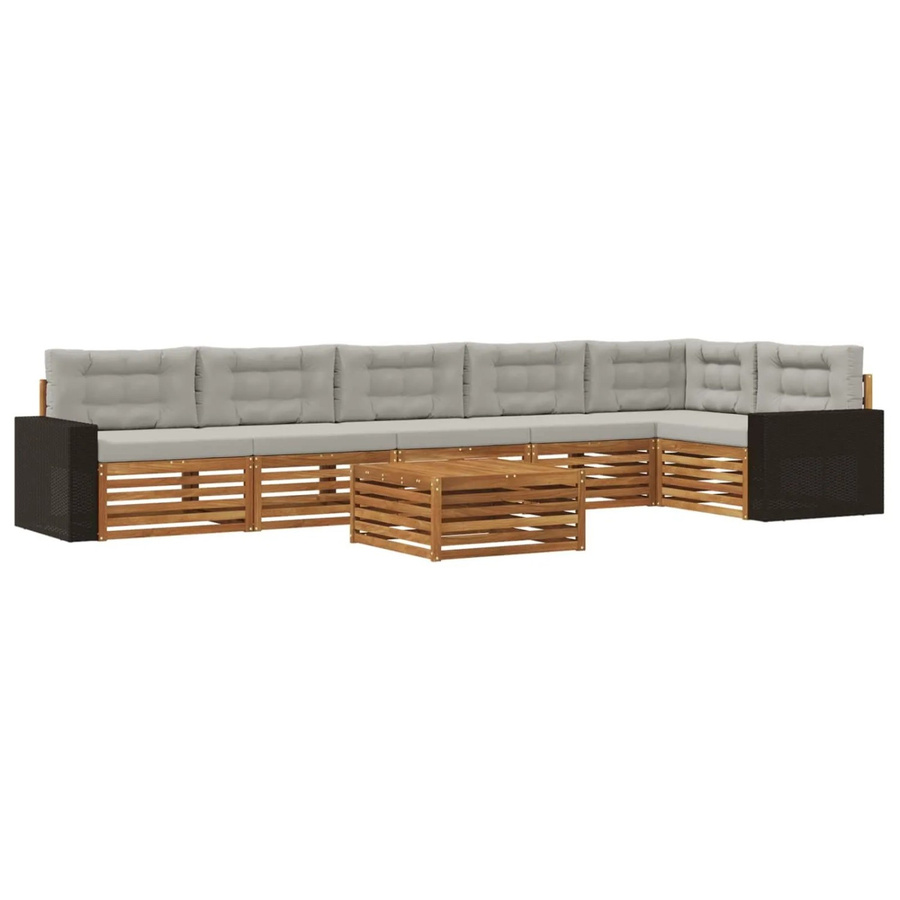 vidaXL Outdoor-Sofagarnitur aus Akazienholz in L-Form mit 7 Teilen, Hellgrau - Bild 2