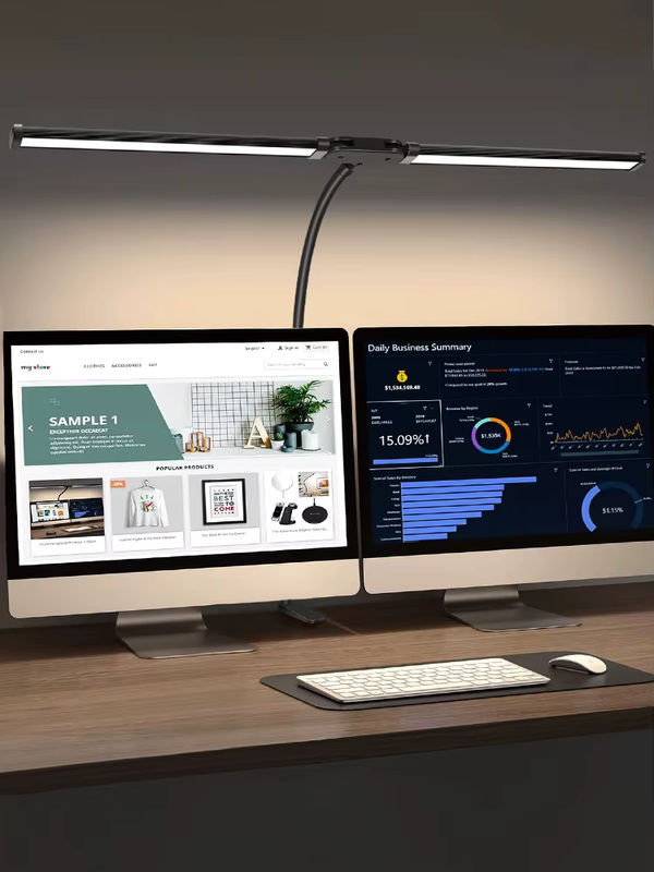 DBF LED-Schreibtischlampe mit Doppel- und Einzelkopf, dimmbar, USB-Tischlampe in Schwarz für Büro und zum Lesen - Bild 7