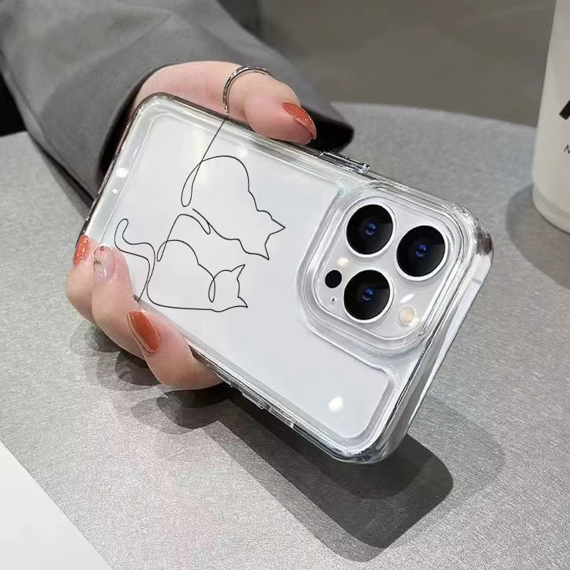 Süße Linie Katze Handyhülle für iPhone 11 bis 16 Pro Max und weitere Modelle, stoßfestes transparentes Softcover - Bild 3