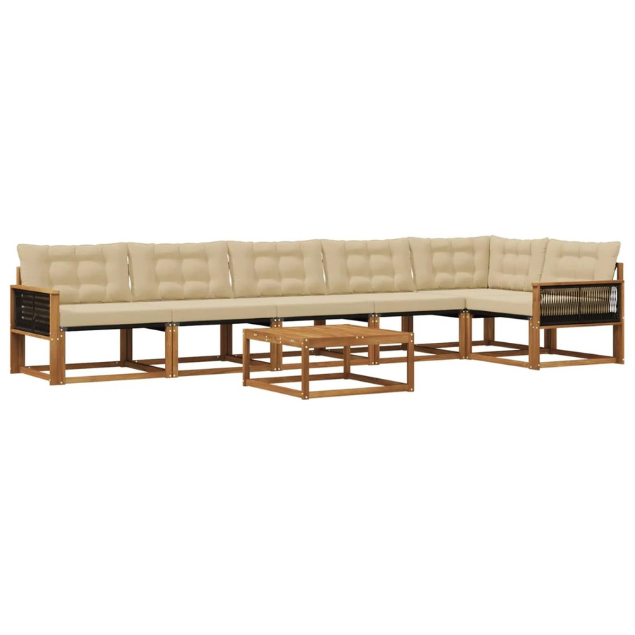 vidaXL Outdoor-Sofagarnitur L-Form aus Akazienholz mit 7 Kissen in Natur und Beige - Bild 2