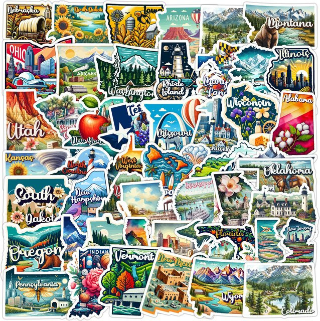Kreative Landschaft Clipart Doodle Aufkleber in Mehrfarben für DIY-Projekte wie Telefon, Gitarre oder Kühlschrank, 50 Stück - Bild 1