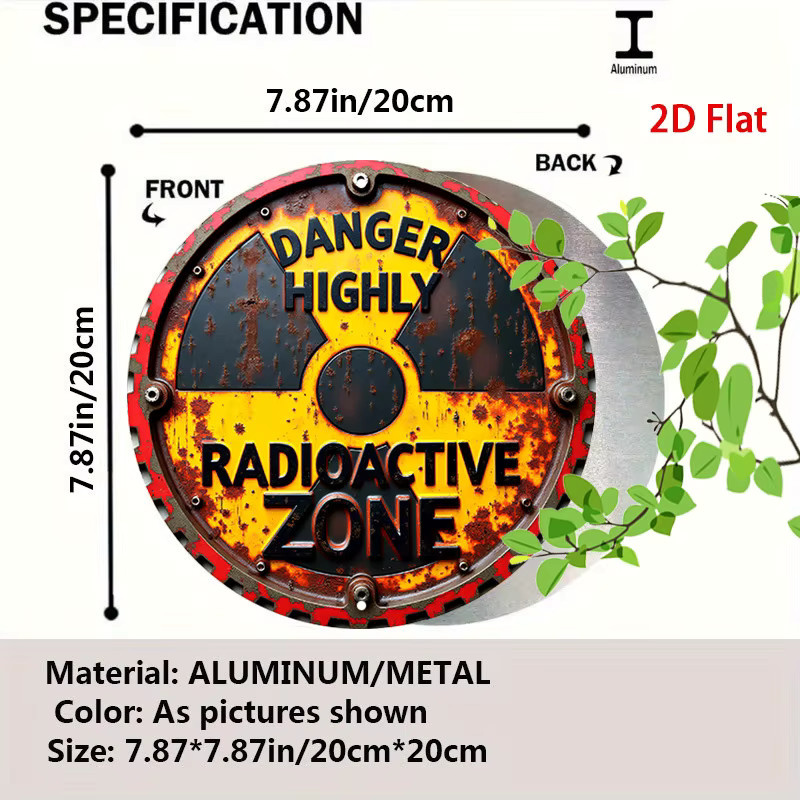 Potdemiel Rundes Aluminiumschild Strahlungswarnung DANGER HIGHLY Radioactive ZONE in Gelb, Durchmesser: 20 cm - Bild 2