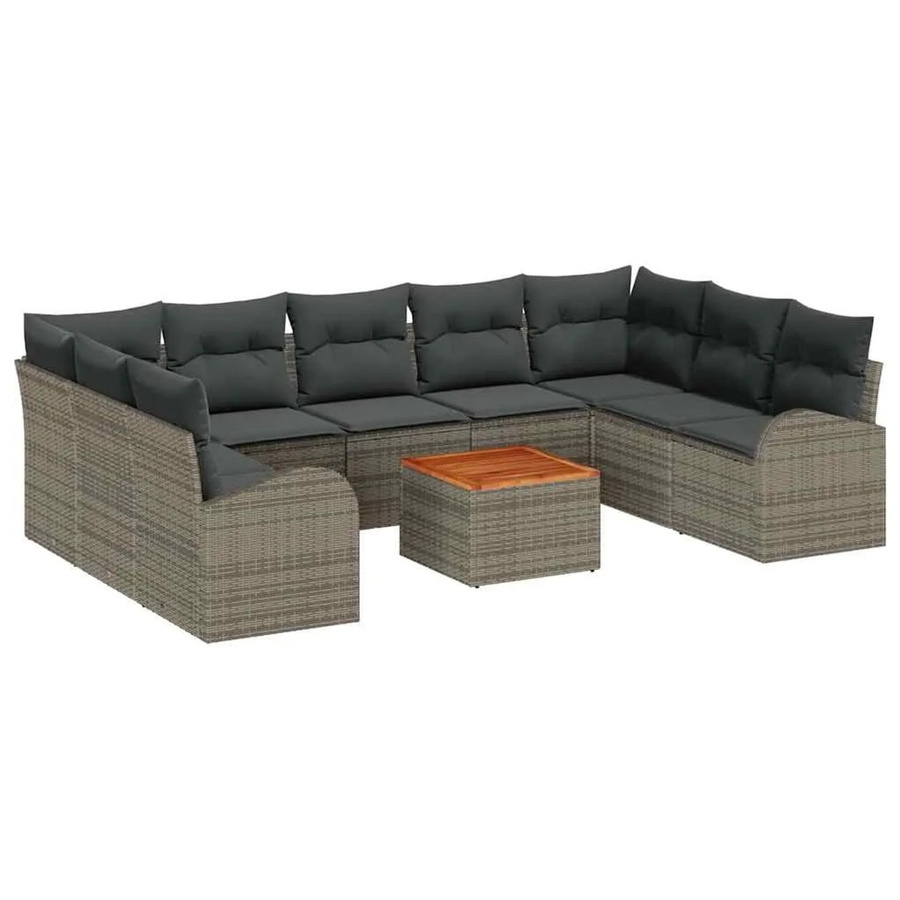 vidaXL Garten-Sofa-Set 10-teilig aus Polyrattan in Grau mit L-Form und Stauraumfunktion - Bild 2