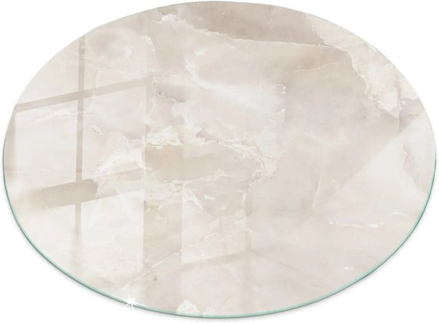 Tulup Runde Tischplatte aus Glas mit Marmor-Textur in Beige, Durchmesser: 90 cm - Bild 1