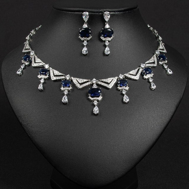 YIRAN Schmuck-Set Halskette, Ohrring, Kupfer, Zirkonia, Damen, Schwarz - Bild 1