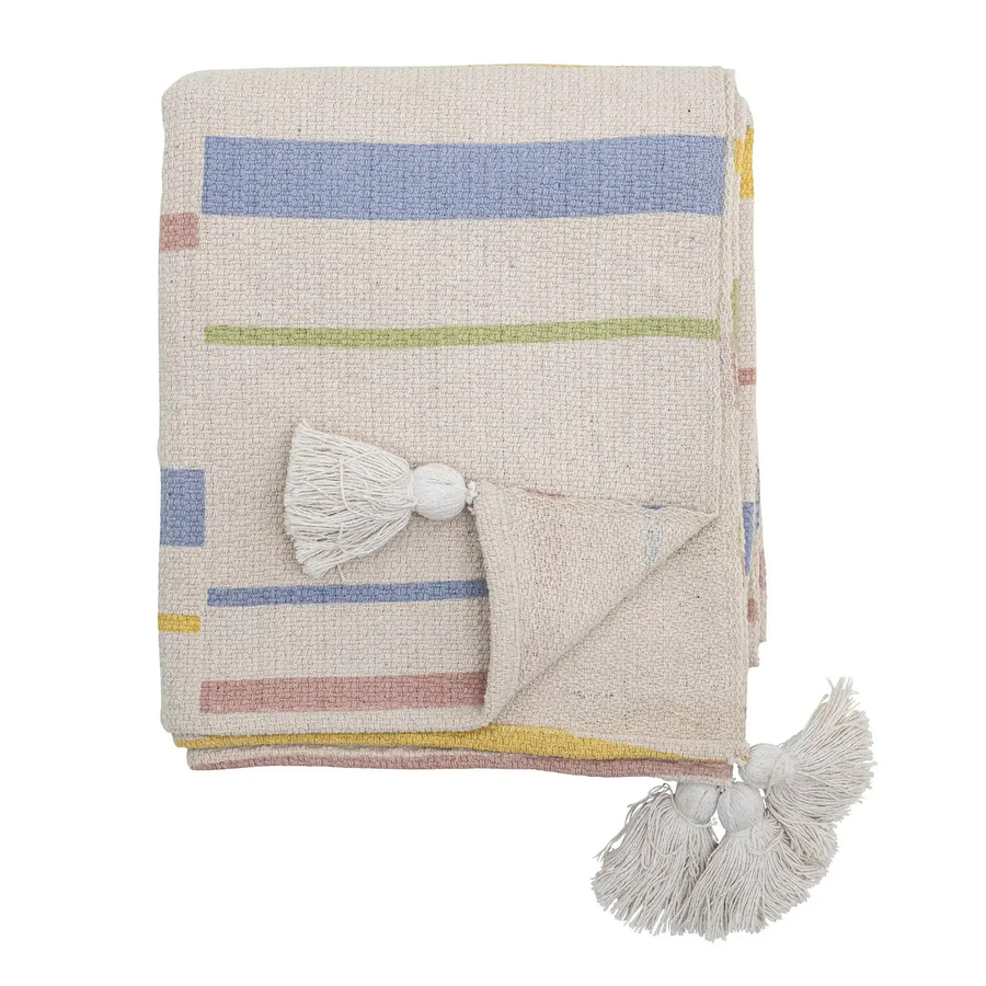 Bloomingville Plaid Pontino aus recycelter Baumwolle, gestreift, Beige, B: 130 cm, T: 160 cm - Bild 1