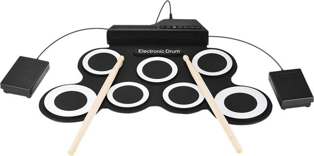 Koogeelife Tragbares digitales elektronisches Roll-Up-Drum-Set mit 7 Silikon-Drum-Pads in Weiß und USB-C Anschluss - Bild 1