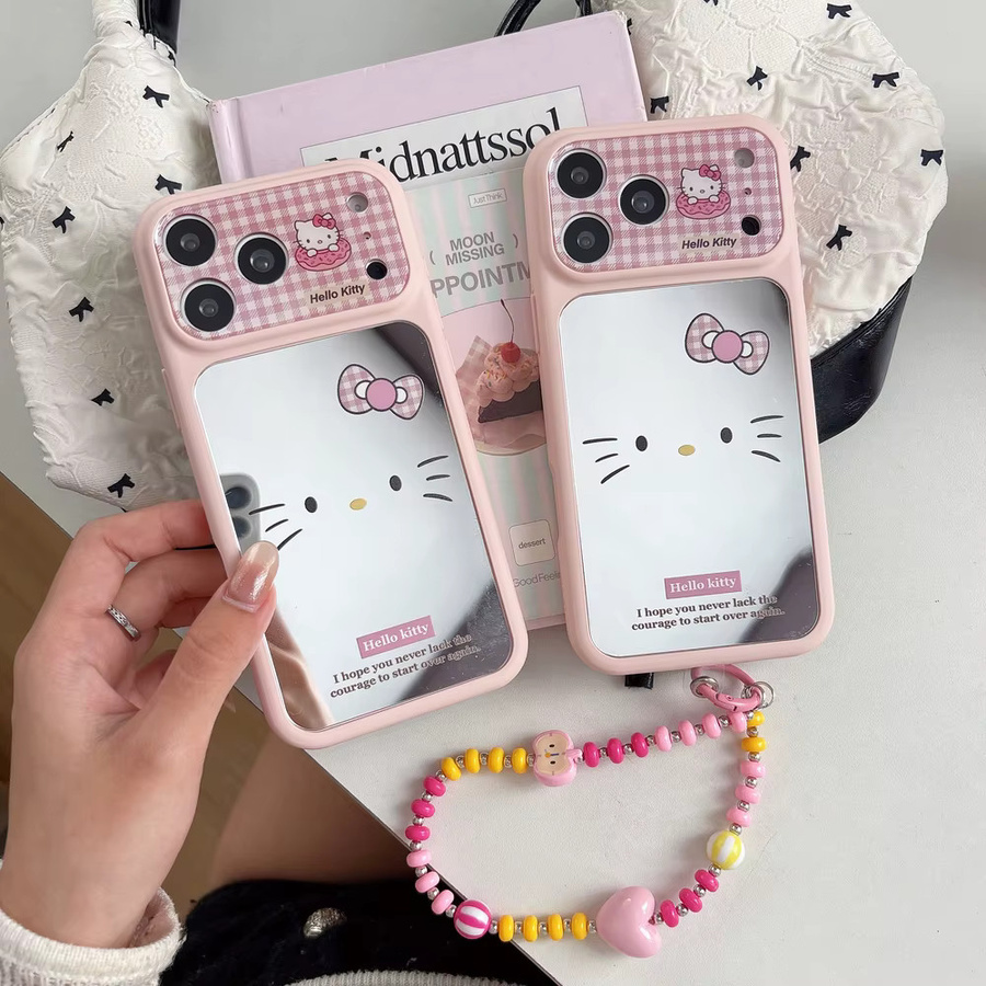 Sanrio Hello Kitty Handyhülle mit Schleife und Schminkspiegel für iPhone 14 15 16 17 Pro Max in Pink - Bild 2