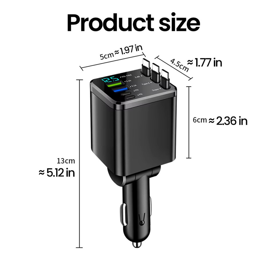 Kebidumei 7-in-1 Autoladegerät mit Dach-Sternenlampe, 148 W Schnellladegerät mit 4 USB-Ports und PD, Digitales Voltmeter, Schwarz - Bild 4