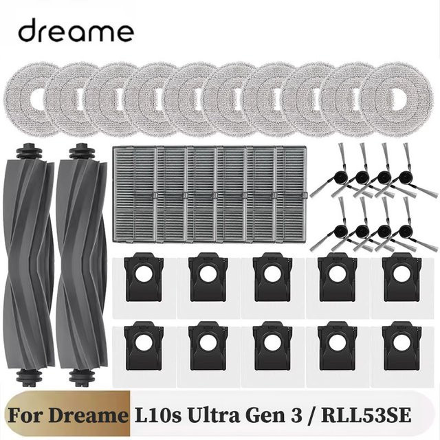 Dreame L10s Ultra Gen 3 Ersatzteil-Set mit Hauptseitenbürste, Filter, Mopp Pads und Staubbeuteln in Grau - Bild 1