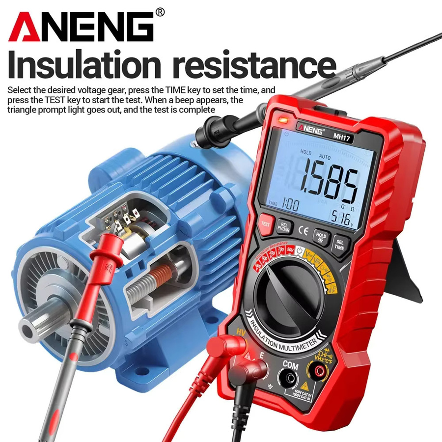 ANENG 2-in-1 Digitalmultimeter und Isolationswiderstandsmessgerät MH17 mit True RMS, wiederaufladbar, Rot - Bild 3