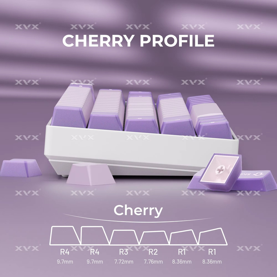 XVX Tastenkappen Set für mechanische Tastaturen im Alice-Layout, 216 Tasten, Cherry Profile, Double Shot aus PBT und PC, Lila und Gelb, durchscheinend - Bild 2
