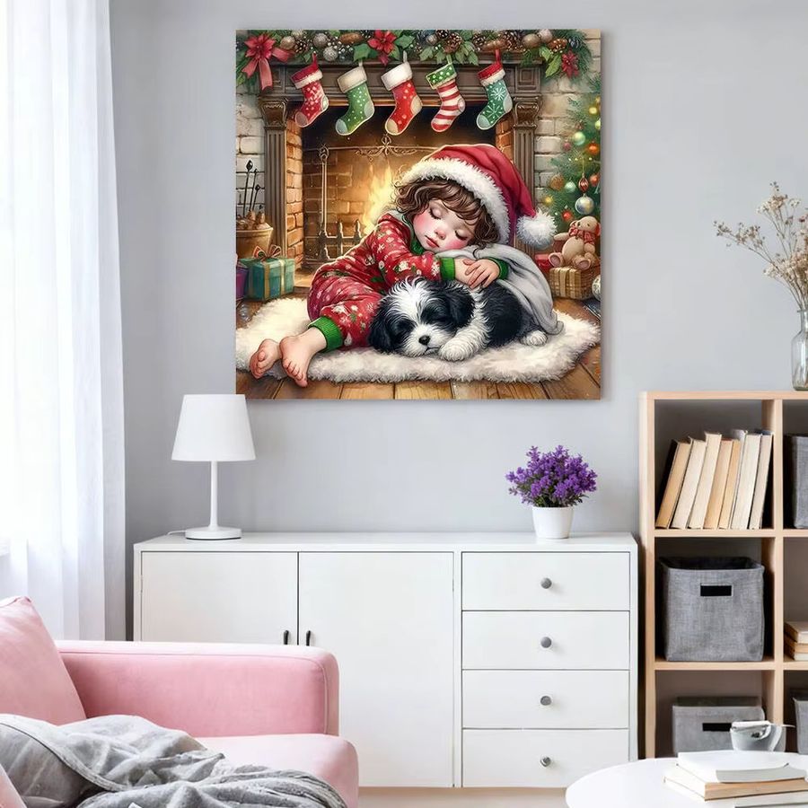 HUACAN Diamantmalerei Mädchen und Hund Porträt als Mosaik Stickerei Set für Weihnachtsdekor, B/B/H: 20 x 20 x 20 cm - Bild 3