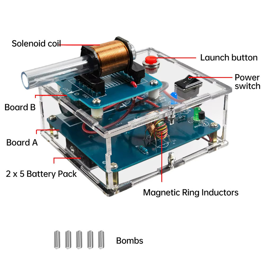 Gaqqee DC3V Hochspannungs-Elektromagnetkanone DIY-Kit in Multicolour für Elektronik-Lötpraxis - Bild 2
