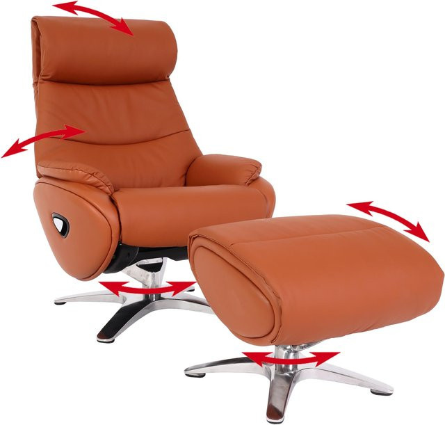 MCW Relaxsessel mit Hocker K98 in Braun aus Echtleder oder Kunstleder mit Metallgestell und Liegefunktion - Bild 1