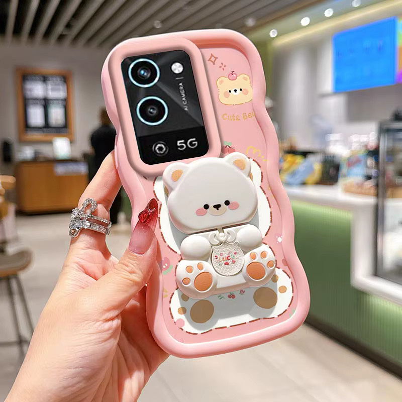 Wellenförmige Silikon Handytasche mit Freche Katze Motiv für OPPO A56 A58 A57 A55 A54S A40 A38 A3X A2X A1X A53S in Weiß oder Pink - Bild 2