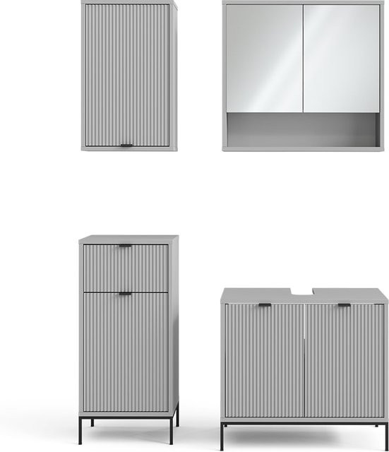 Vicco Badmöbel-Set Eliza in Grau mit Waschtischunterschrank, Spiegelschrank, Midischrank und Hängeschrank - Bild 1