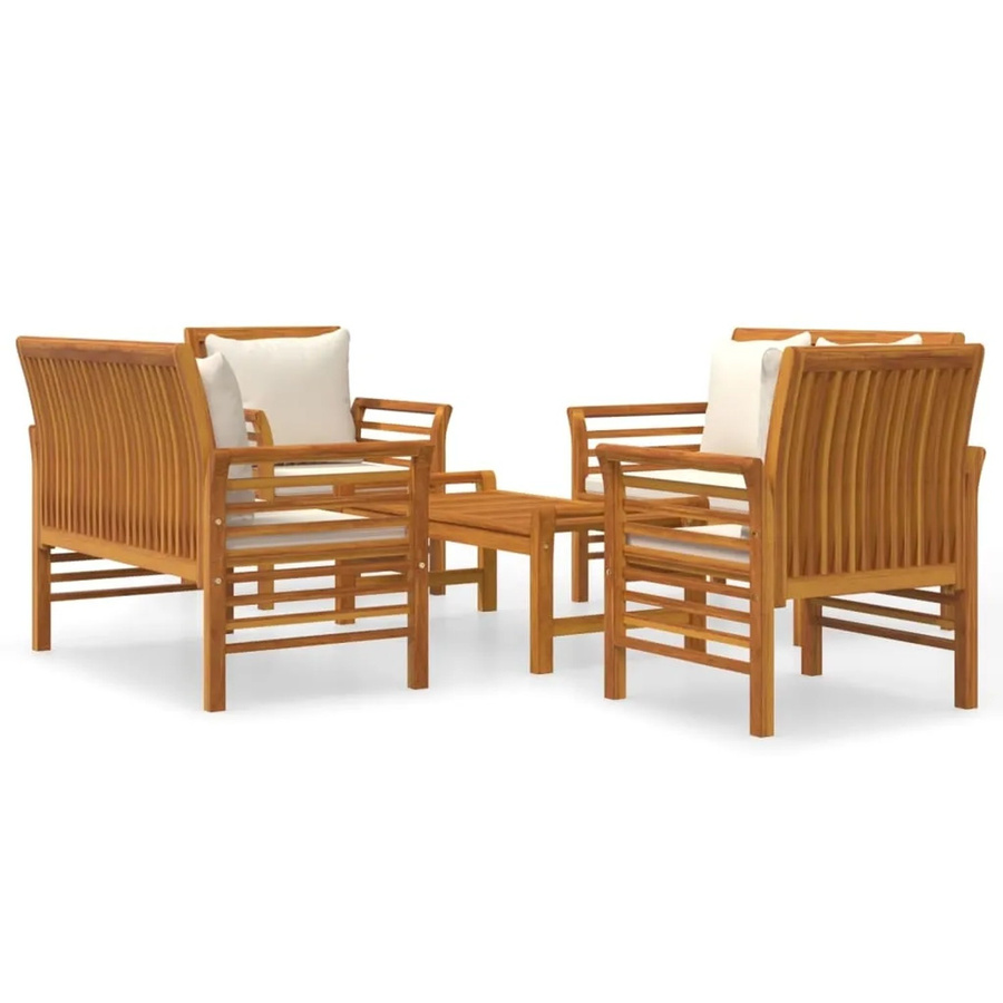 vidaXL 5-tlg Garten-Lounge-Set aus Massivholz Akazie in Braun mit weißen Kissen - Bild 2