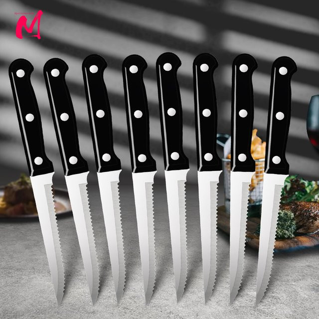 MYVIT Steakmesser Set aus Edelstahl in Silber, 8-teiliges scharfes Besteckset für Fleisch und Brot, spülmaschinenfest - Bild 1