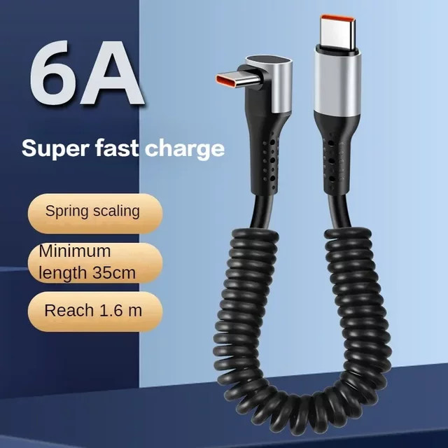 OIITH USB Typ C Schnellladekabel 66 W mit 90 Grad Feder-Design in Schwarz für Samsung und Xiaomi - Bild 1