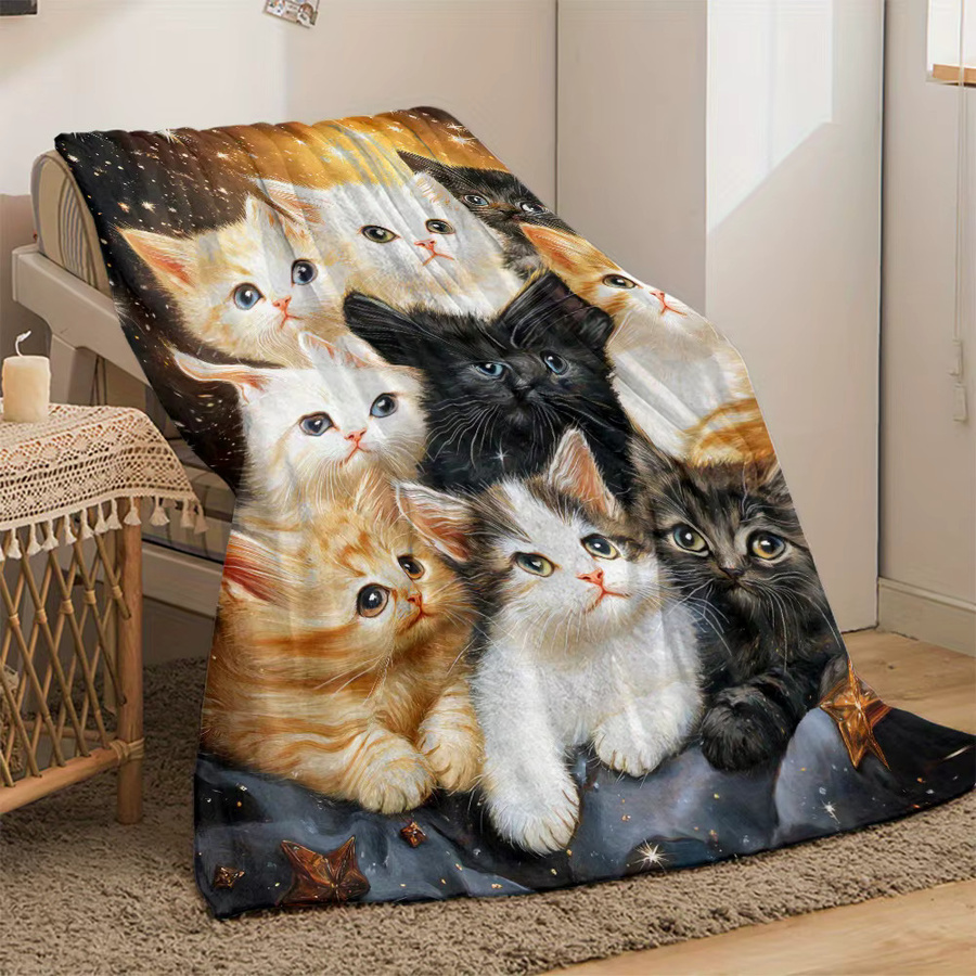 VIKAMA Kuschelige Katze-Sternenhimmel-Decke in Multicolour, weich und hautfreundlich, B/H: 90 x 75 cm - Bild 3