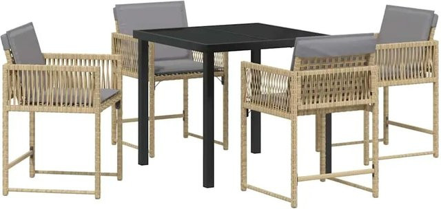 vidaXL Garten Essgruppe 5-teilig aus Poly-Rattan und Stahl in Beige mit modernem geflochtenem Finish - Bild 1