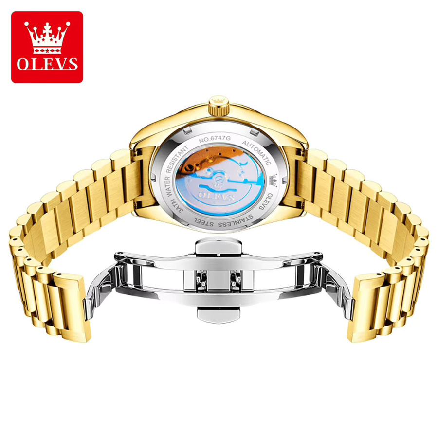OLEVS Herrenuhr, Automatik, Edelstahl, Bicolor, Diamant, Datum, Wochentag - Bild 5